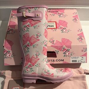 Hunter X LoveShackFancy Big Kids Original Boot 4 ROSA BEAUX pink bow lsf girls